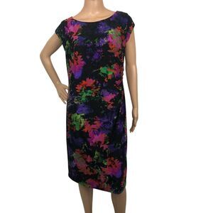 Vintage Chaus Multicolor Floral Print Midi Dress Size M Abstract Party 80s Artsy